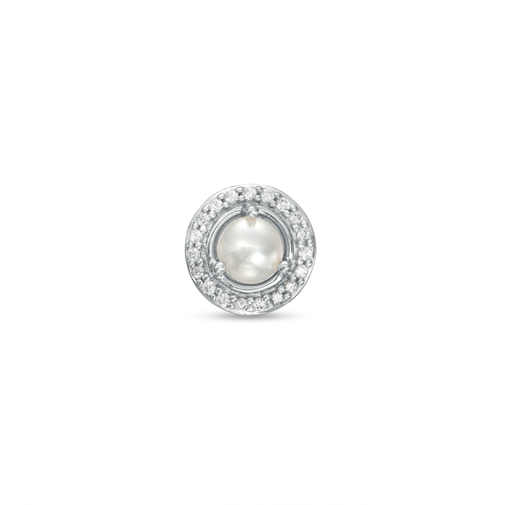 4.0mm Button Freshwater Cultured Pearl and Diamond Accent Frame Charm in 10K White Gold