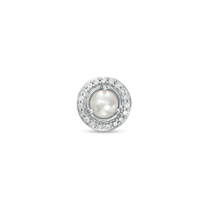 Main Image 1 of 4.0mm Button Freshwater Cultured Pearl and Diamond Accent Frame Charm in 10K White Gold