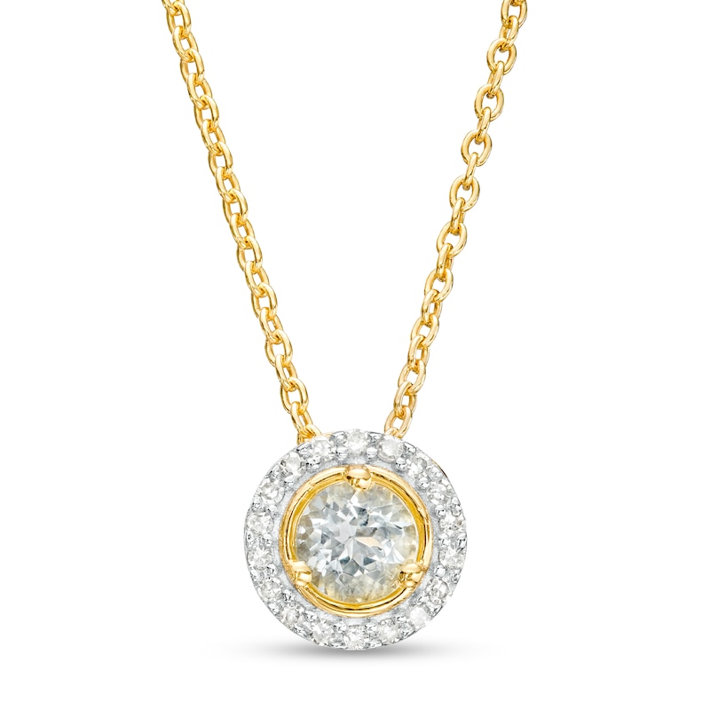 Main Image 1 of Aquamarine and Diamond Accent Frame Pendant in 10K Gold
