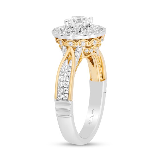 Enchanted Disney Belle 1-1/4 CT. T.w. Diamond Scallop Frame Double Row Engagement Ring in 14K Two-Tone Gold