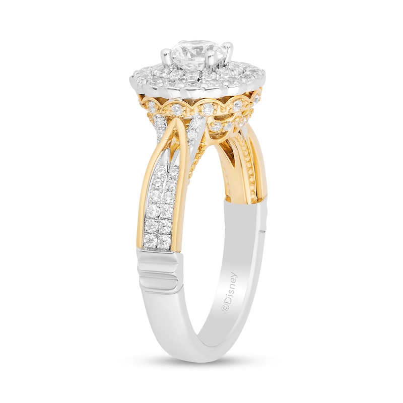 Main Image 2 of Enchanted Disney Belle 1-1/4 CT. T.W. Diamond Scallop Frame Double Row Engagement Ring in 14K Two-Tone Gold