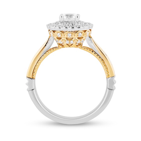 Enchanted Disney Belle 1-1/4 CT. T.w. Diamond Scallop Frame Double Row Engagement Ring in 14K Two-Tone Gold
