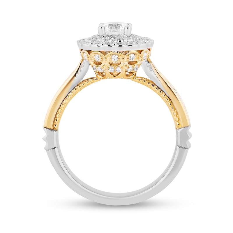 Main Image 3 of Enchanted Disney Belle 1-1/4 CT. T.W. Diamond Scallop Frame Double Row Engagement Ring in 14K Two-Tone Gold