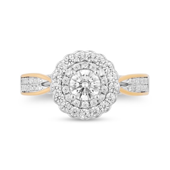 Enchanted Disney Belle 1-1/4 CT. T.w. Diamond Scallop Frame Double Row Engagement Ring in 14K Two-Tone Gold