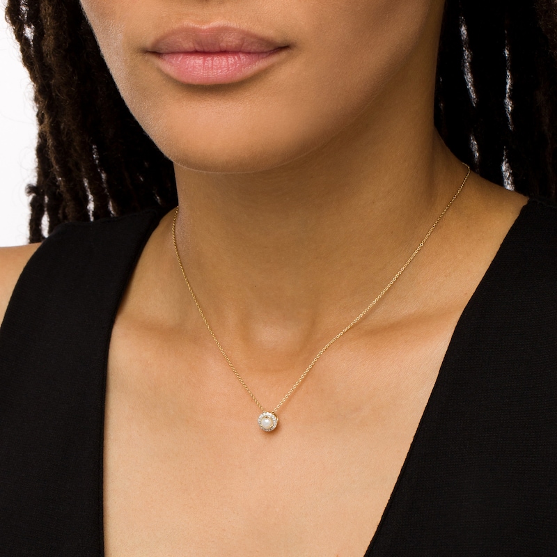 4.0mm Button Cultured Freshwater Pearl and Diamond Accent Frame Charm in 10K Gold
