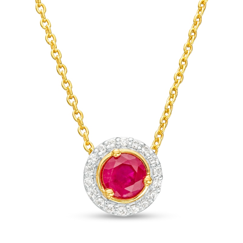 Main Image 1 of Ruby and Diamond Accent Frame Pendant in 10K Gold