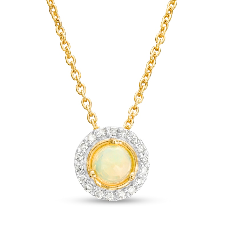 Opal and Diamond Accent Frame Pendant in 10K Gold