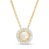 Thumbnail Image 0 of 4.0mm Button Cultured Freshwater Pearl and Diamond Accent Frame Pendant in 10K Gold