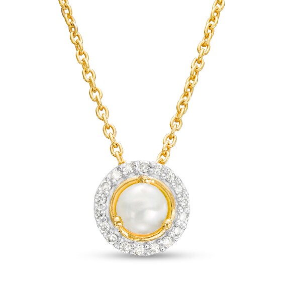 4.0mm Button Freshwater Cultured Pearl and Diamond Accent Frame Pendant in 10K Gold