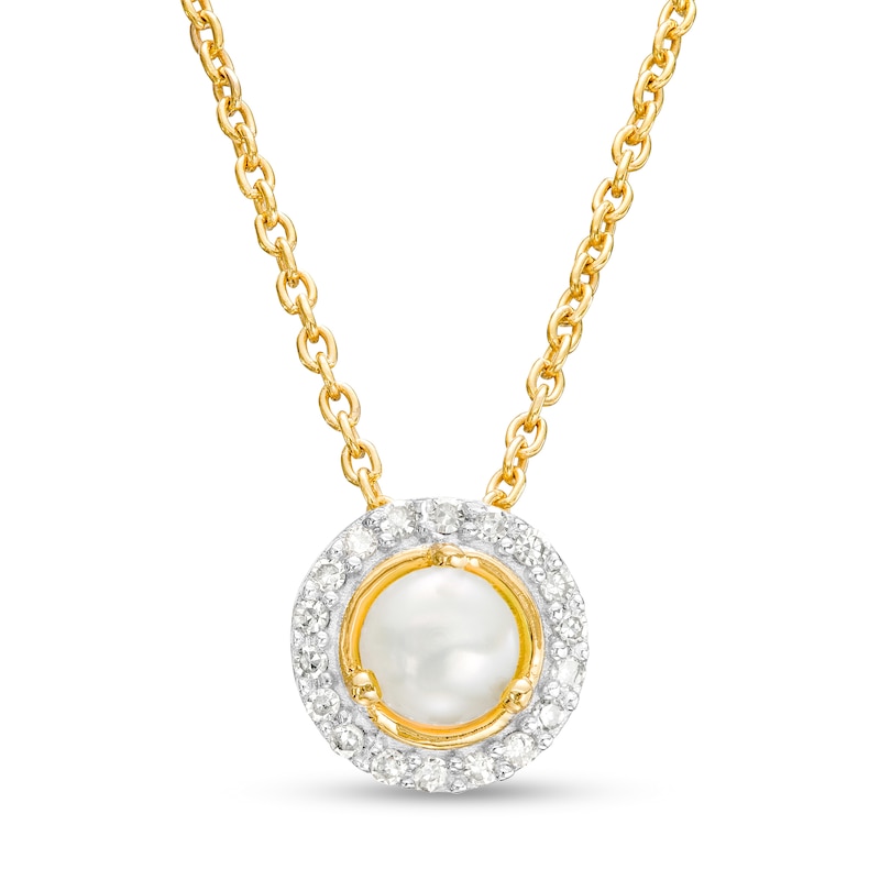 Main Image 1 of 4.0mm Button Freshwater Cultured Pearl and Diamond Accent Frame Pendant in 10K Gold