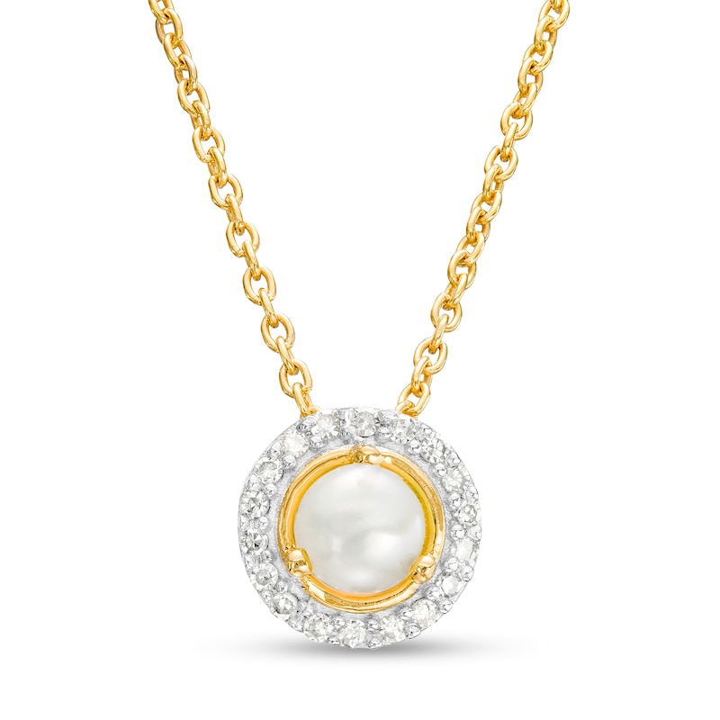 4.0mm Button Cultured Freshwater Pearl and Diamond Accent Frame Pendant in 10K Gold