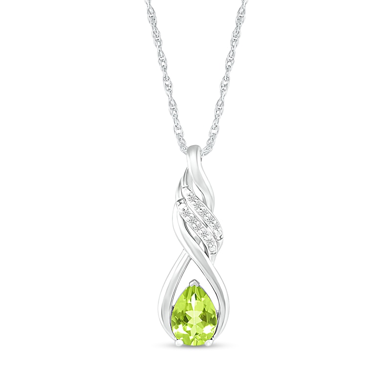Main Image 1 of Pear-Shaped Peridot and White Lab-Created Sapphire Cascading Infinity Ribbon Pendant in Sterling Silver