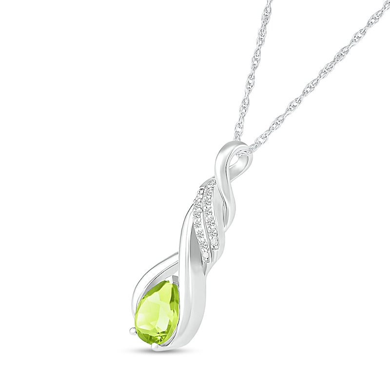 Main Image 2 of Pear-Shaped Peridot and White Lab-Created Sapphire Cascading Infinity Ribbon Pendant in Sterling Silver
