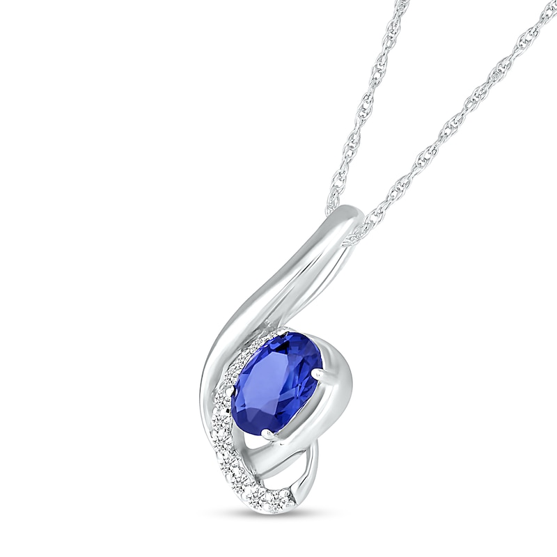 Main Image 2 of Oval Blue and White Lab-Created Sapphire Ribbon Wrap Pendant in Sterling Silver