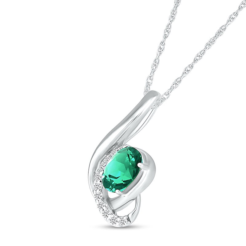 Main Image 2 of Oval Lab-Created Emerald and White Sapphire Ribbon Wrap Pendant in Sterling Silver