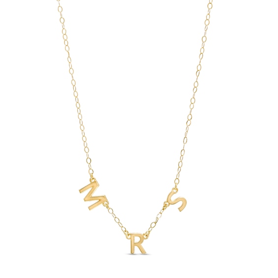 "Mrs" Letter Station Necklace in 10K Gold – 17"
