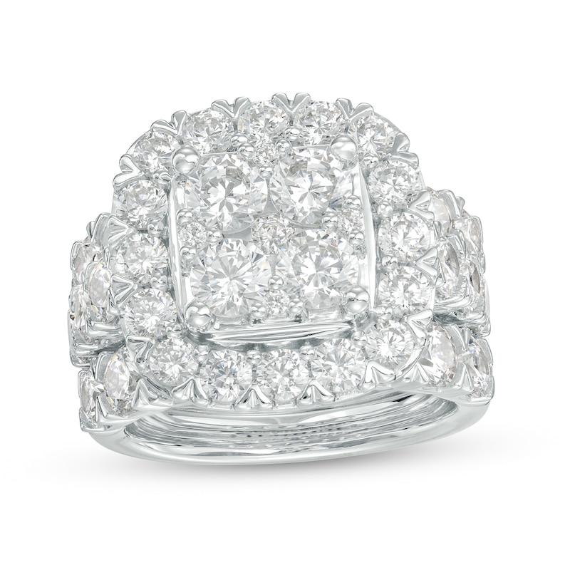 Main Image 1 of 6 CT. T.W. Certified Lab-Grown Multi-Diamond Cushion Frame Three Piece Bridal Set in 14K White Gold (F/VS2)