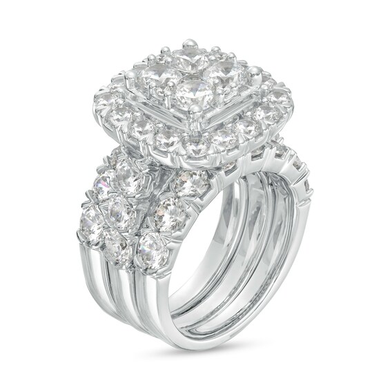 6 CT. T.w. Certified Lab-Grown Multi-Diamond Cushion Frame Three Piece Bridal Set in 14K White Gold (F/Vs2)