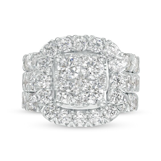 6 CT. T.w. Certified Lab-Grown Multi-Diamond Cushion Frame Three Piece Bridal Set in 14K White Gold (F/Vs2)