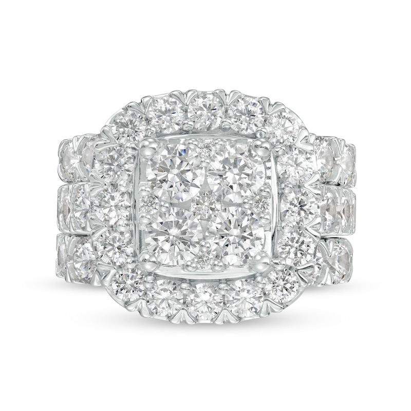 Main Image 3 of 6 CT. T.W. Certified Lab-Grown Multi-Diamond Cushion Frame Three Piece Bridal Set in 14K White Gold (F/VS2)