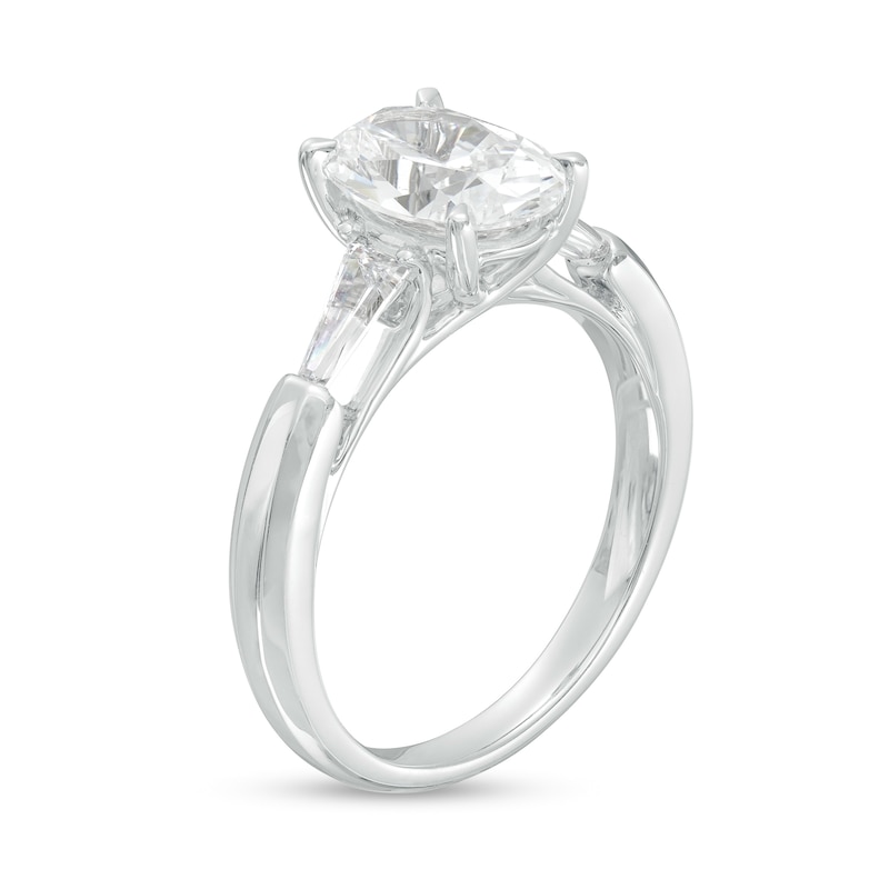Main Image 2 of 2-3/4 CT. T.W. Certified Oval Lab-Grown Diamond Three Stone Engagement Ring in 14K White Gold (F/VS2)
