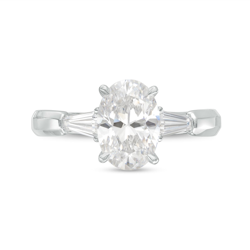 Main Image 3 of 2-3/4 CT. T.W. Certified Oval Lab-Grown Diamond Three Stone Engagement Ring in 14K White Gold (F/VS2)