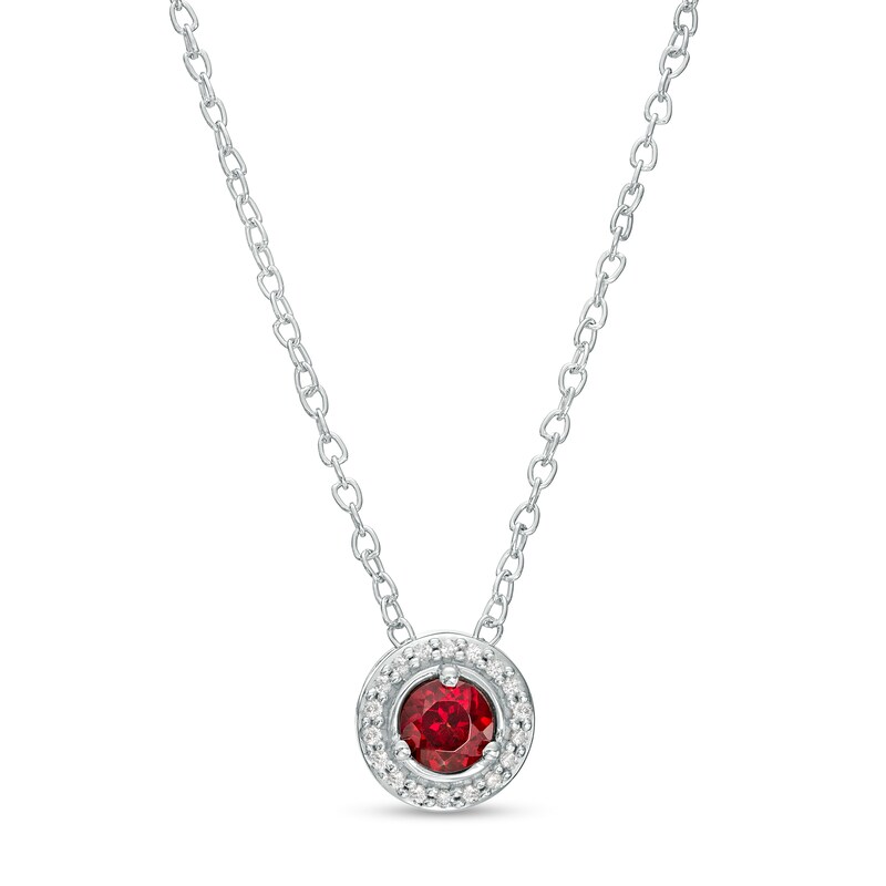 Main Image 1 of Garnet and Diamond Accent Frame Pendant in 10K White Gold