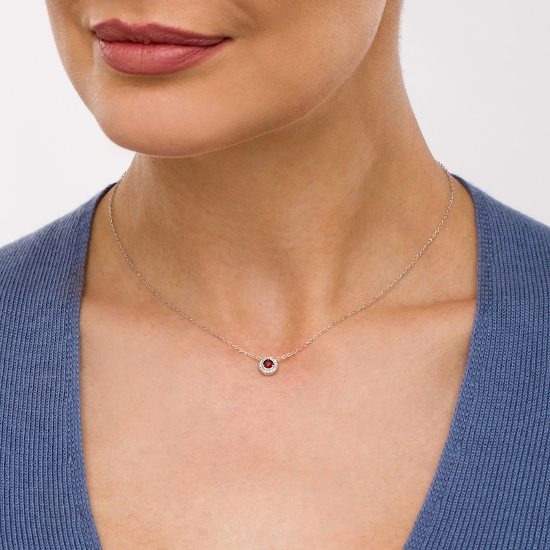 Main Image 2 of Garnet and Diamond Accent Frame Pendant in 10K White Gold