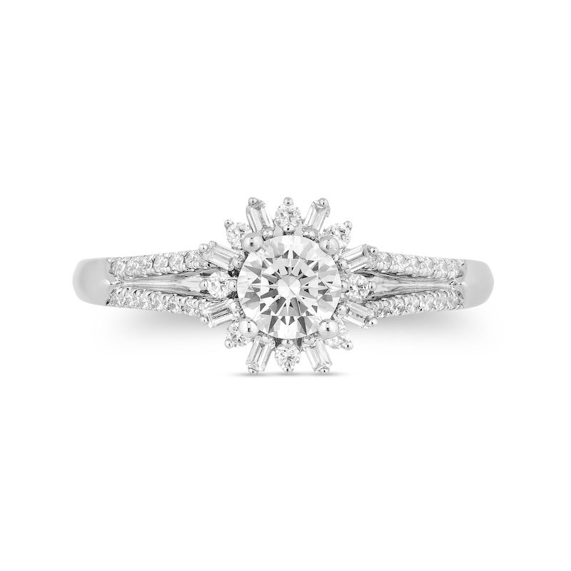 Main Image 4 of Enchanted Disney Elsa 3/4 CT. T.W. Diamond Snowflake Frame Split Shank Engagement Ring in 14K White Gold
