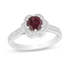 Thumbnail Image 0 of Enchanted Disney Mulan 6.0mm Rhodolite Garnet and 1/3 CT. T.W. Diamond Flower Frame Engagement Ring in 14K White Gold