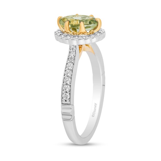 Enchanted Disney Tiana Oval Green Quartz and 1/3 CT. T.w. Diamond Claw Prong Engagement Ring in 14K Two-Tone Gold