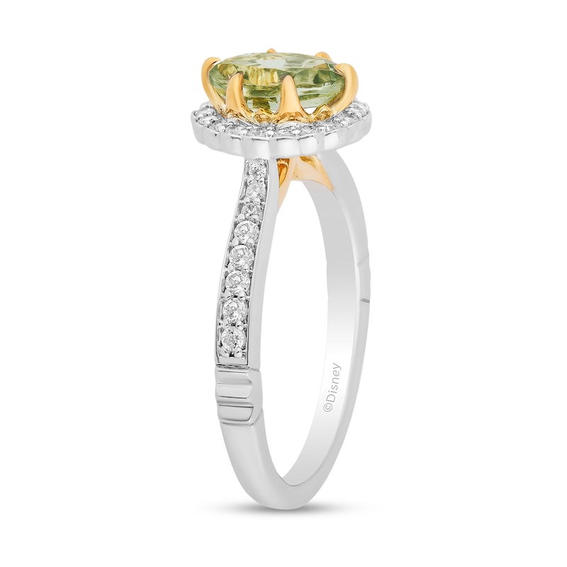 Main Image 2 of Enchanted Disney Tiana Oval Green Quartz and 1/3 CT. T.W. Diamond Claw Prong Engagement Ring in 14K Two-Tone Gold
