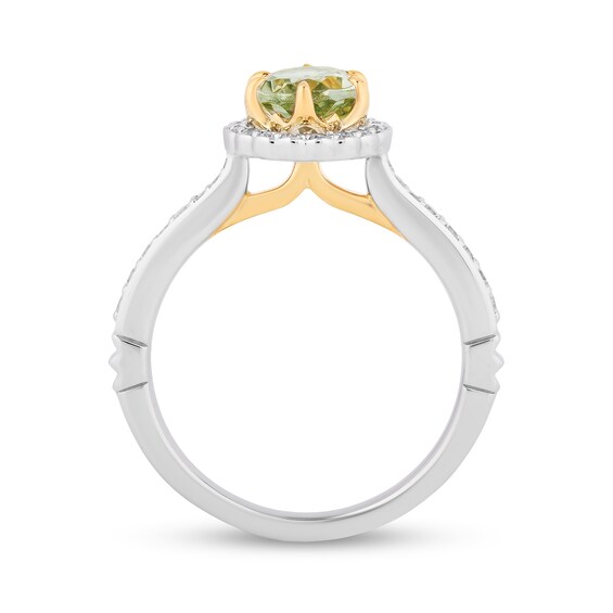 Enchanted Disney Tiana Oval Green Quartz and 1/3 CT. T.w. Diamond Claw Prong Engagement Ring in 14K Two-Tone Gold