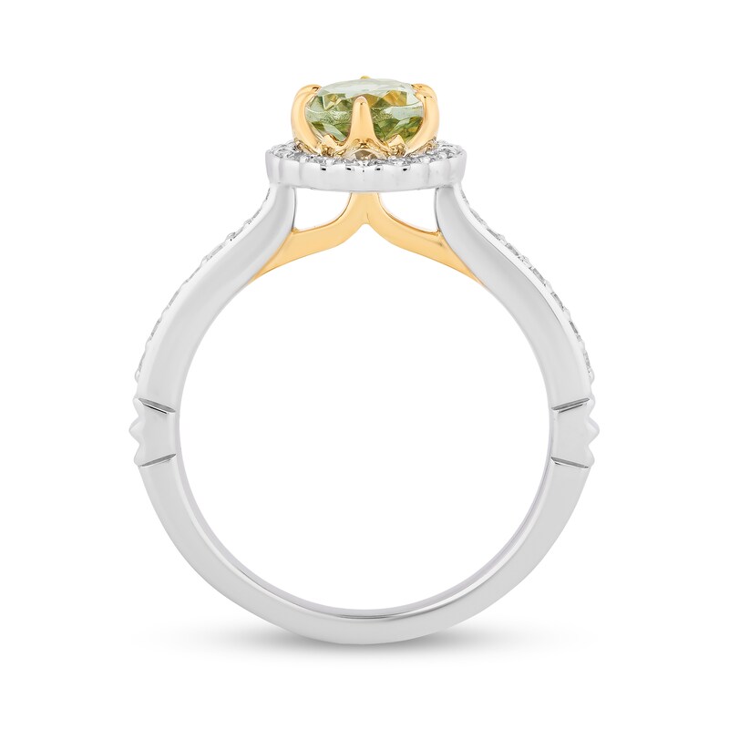 Main Image 3 of Enchanted Disney Tiana Oval Green Quartz and 1/3 CT. T.W. Diamond Claw Prong Engagement Ring in 14K Two-Tone Gold