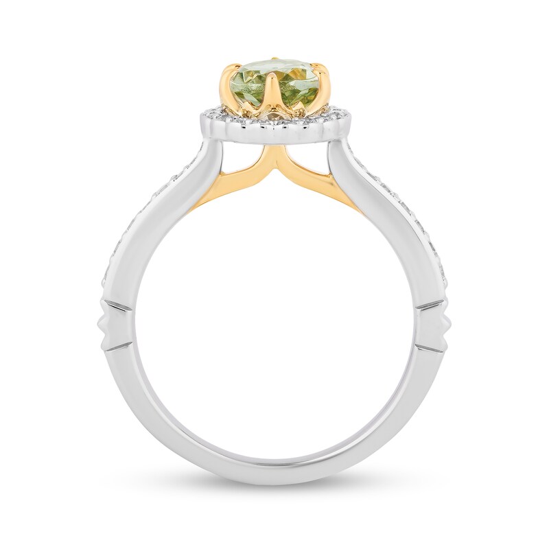 Enchanted Disney Tiana Oval Green Quartz and 1/3 CT. T.W. Diamond Claw Prong Engagement Ring in 14K Two-Tone Gold