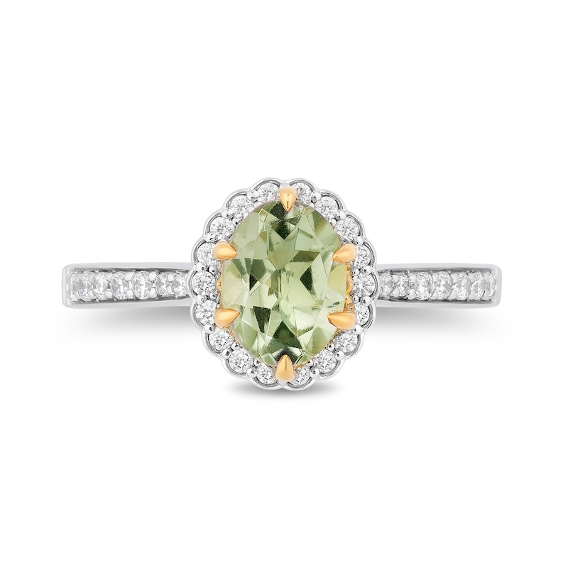 Enchanted Disney Tiana Oval Green Quartz and 1/3 CT. T.W. Diamond Claw Prong Engagement Ring in 14K Two-Tone Gold