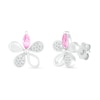 Thumbnail Image 1 of Marquise Pink and White Lab-Created Sapphire Flower Stud Earrings in Sterling Silver