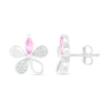 Thumbnail Image 2 of Marquise Pink and White Lab-Created Sapphire Flower Stud Earrings in Sterling Silver