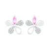 Thumbnail Image 3 of Marquise Pink and White Lab-Created Sapphire Flower Stud Earrings in Sterling Silver