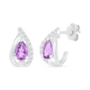 Pear-Shaped Amethyst and White Lab-Created Sapphire Teardrop Frame Stud Earrings in Sterling Silver