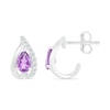 Pear-Shaped Amethyst and White Lab-Created Sapphire Teardrop Frame Stud Earrings in Sterling Silver