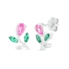 Thumbnail Image 1 of Pear-Shaped Lab-Created Pink Sapphire and Emerald Flower with Stem Stud Earrings in Sterling Silver