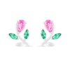 Thumbnail Image 3 of Pear-Shaped Lab-Created Pink Sapphire and Emerald Flower with Stem Stud Earrings in Sterling Silver