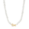 Thumbnail Image 1 of 5.0mm Freshwater Cultured Pearl Strand with Cursive &quot;love&quot; Necklace in Sterling Silver with 14K Gold Plate-17&quot;