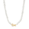 Thumbnail Image 0 of 5.0mm Cultured Freshwater Pearl Strand with Cursive "love" Necklace in Sterling Silver with 14K Gold Plate - 17"