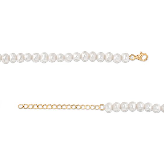 5.0mm Freshwater Cultured Pearl Strand with Cursive "love" Necklace in Sterling Silver with 14K Gold Plate-17"