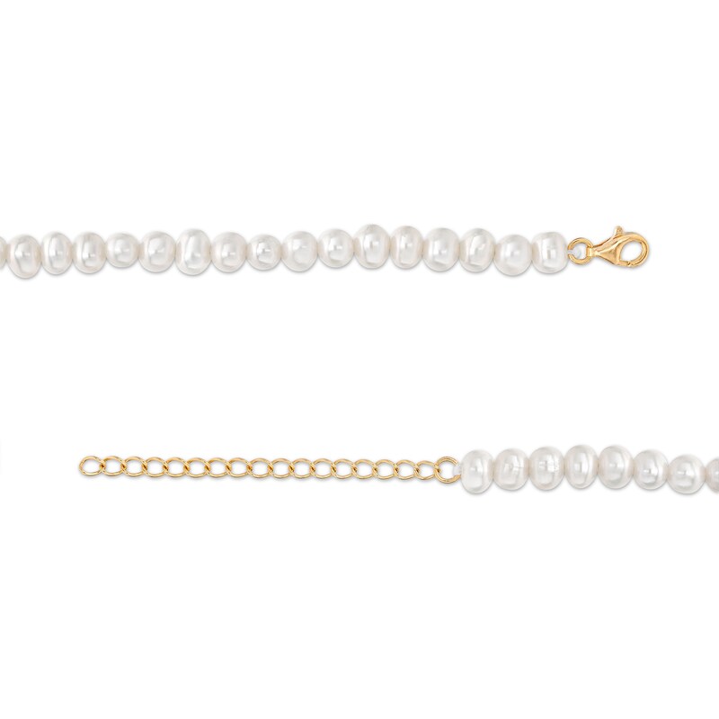 Main Image 3 of 5.0mm Freshwater Cultured Pearl Strand with Cursive &quot;love&quot; Necklace in Sterling Silver with 14K Gold Plate-17&quot;
