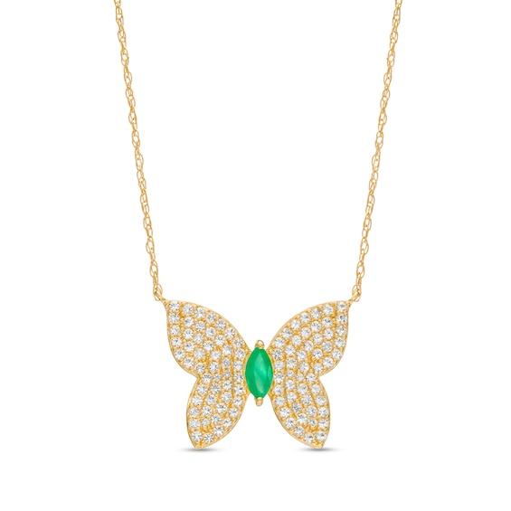Marquise Emerald and White Topaz Butterfly Necklace in 10K Gold
