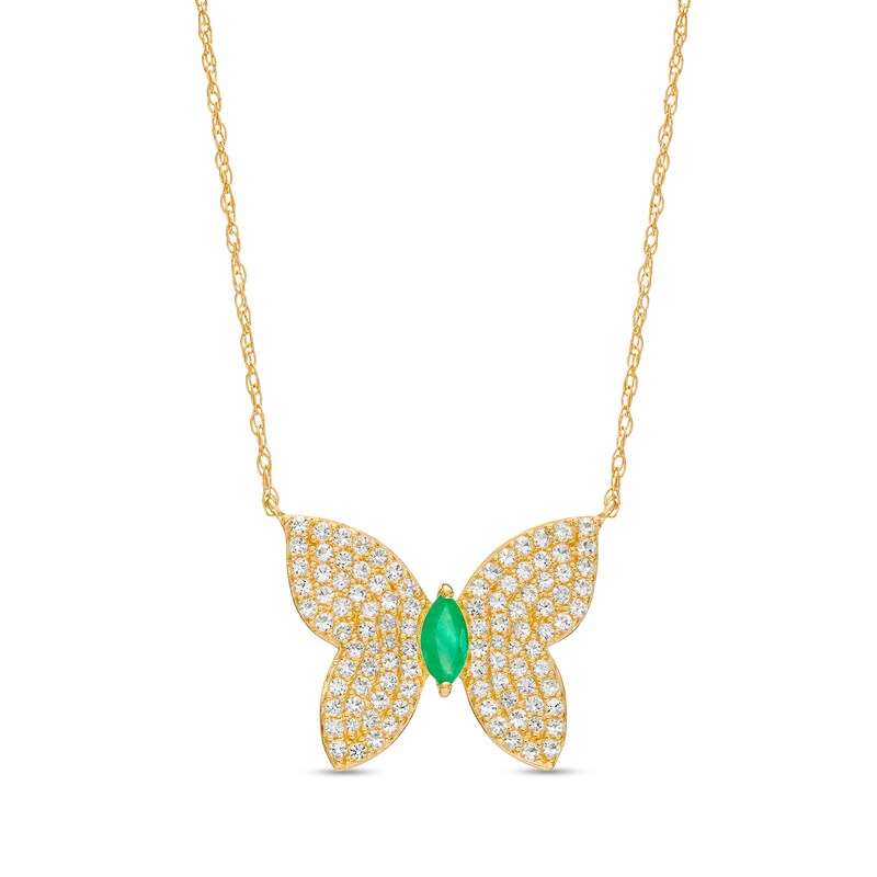 Main Image 1 of Marquise Emerald and White Topaz Butterfly Necklace in 10K Gold