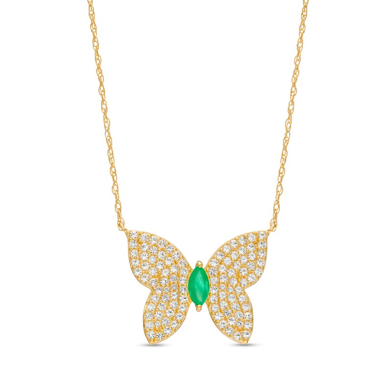 Marquise Emerald and White Topaz Butterfly Necklace in 10K Gold